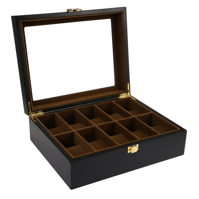 Boite à montres en bois noir 10 emplacements