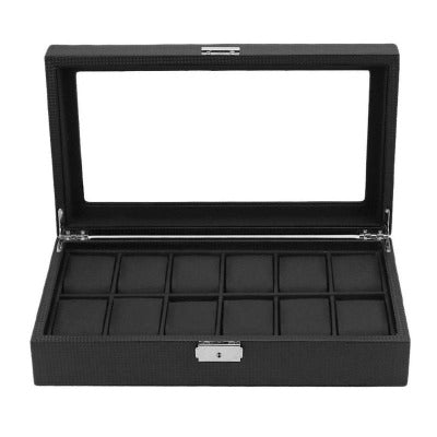 Boîte à montre en cuir noir à 12 emplacements Limenia™
