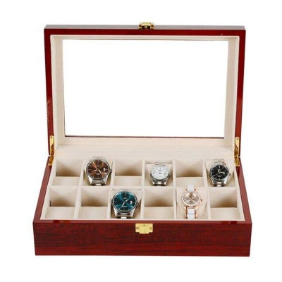 Boîte à montre en bois or & rouge 12 emplacements Limenia™