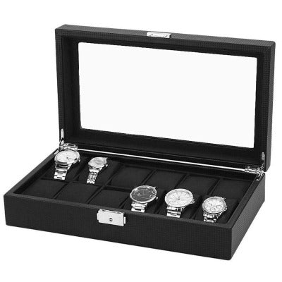 Boîte à montre en fibre de carbone noir 12 emplacements Limenia™