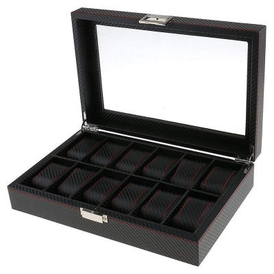 Boîte à montre en fibre de carbone noir & rouge 12 emplacements Limenia™