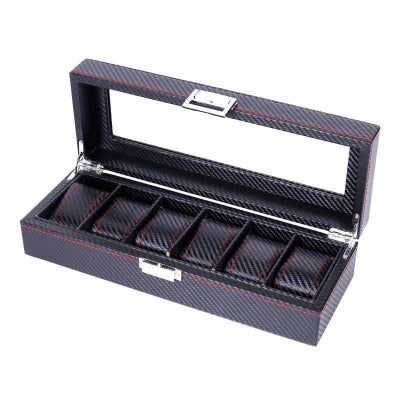 Boîte à montre en fibre de carbone noir & rouge 6 emplacements Limenia™