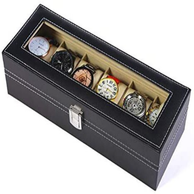 Boîte à montre en similicuir noir & beige 6 emplacements Limenia™