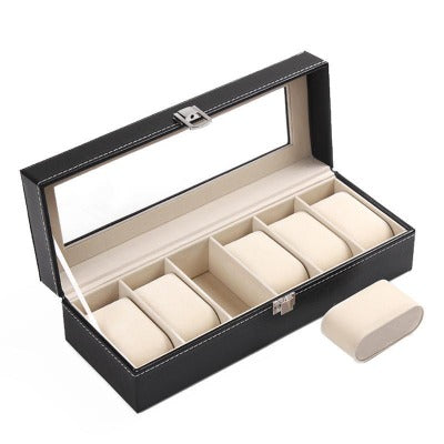 Boîte à montre en similicuir noir & beige 6 emplacements Limenia™