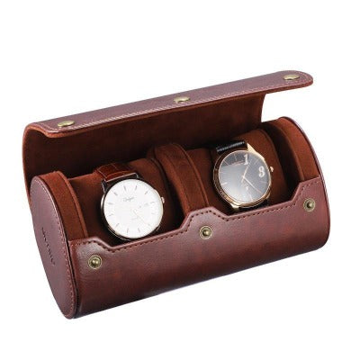 Etui à montre de voyage en similicuir marron 2 emplacements Limenia™