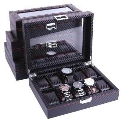 Boîte à montre en fibre de carbone noir & rouge 10 emplacements Limenia™ 200000130 Limenia