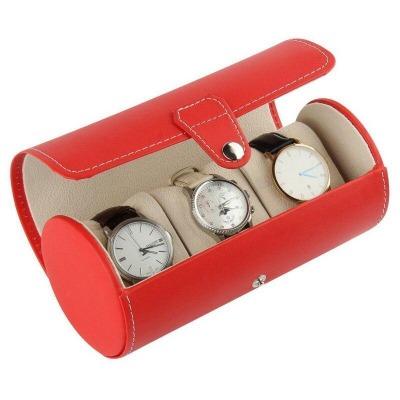 Etui à montre de voyage en similicuir rouge 3 emplacements Limenia™ 200000130 Limenia