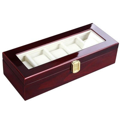 Boîte à montre en bois or & rouge 5 emplacements Limenia™